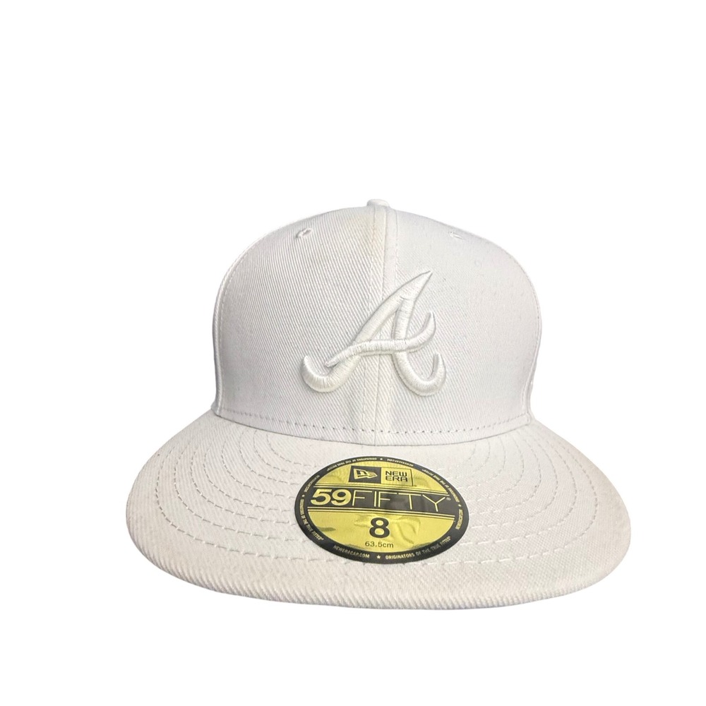 Atlanta Braves MLB New Era 59FIFTY Fitted Hat White‎ Tonal Baseball Cap Size 8